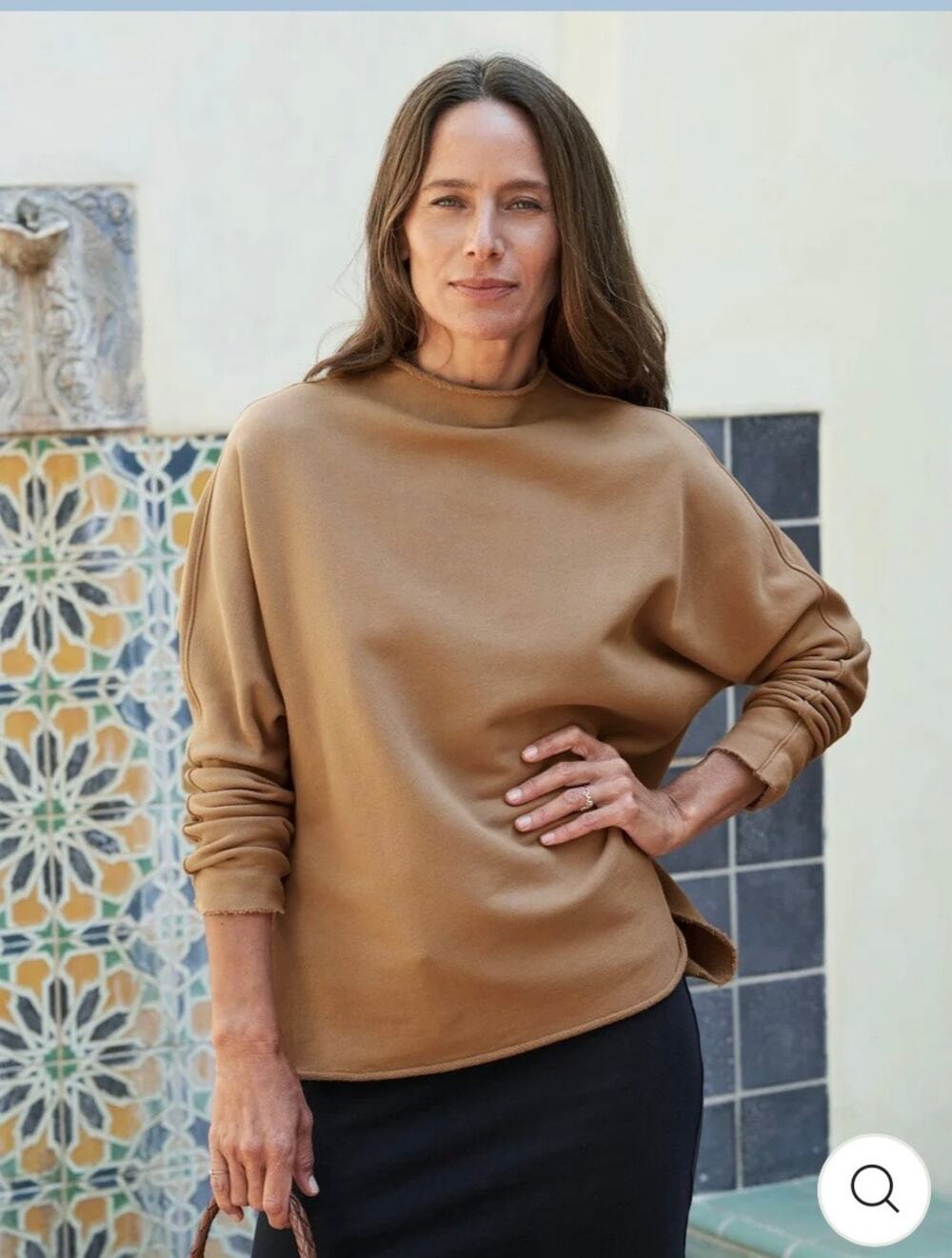 Frank & Eileen Effie Long Sleeve Funnel Neck Capelet Sand Beige fleece neutral